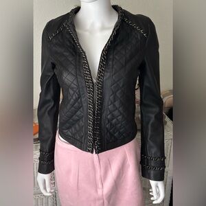 Michael Kors Leather Jacket Quilted with Braided Chain Details in Black Size 4